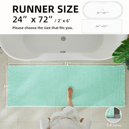 TYUU Waffle Runner Rug Bathroom, Long Boho Bath Mat, 72x24 Aqua Blue