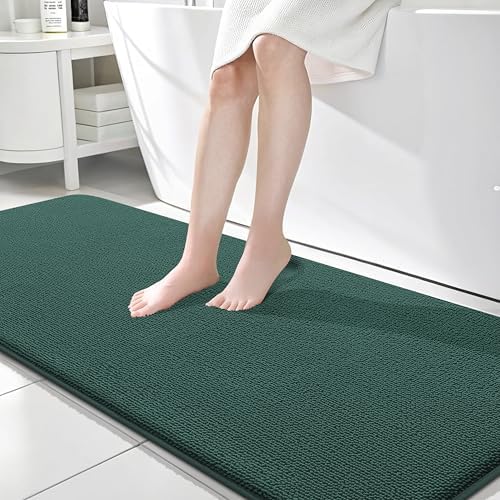 OLANLY Memory Foam Bathroom Runner Rugs 70x24, Long Mats, Blackish Green