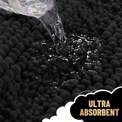 OLANLY Thick Large Bathroom Rugs 44x32, Soft Chenille Bath Rugs, Black