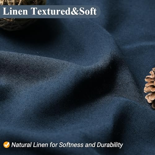 Naturoom Linen Shower Curtain 84 Inch Long for Bathroom Navy Blue 1 Panel