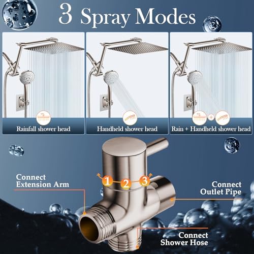 12'' Nickel Shower Head Combo with 16'' Flexible Height/Angle Extension Arm