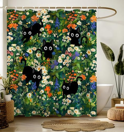 Bathroom Shower Curtain Cute Cortinas para Baño 72 x 72, Floral Cat