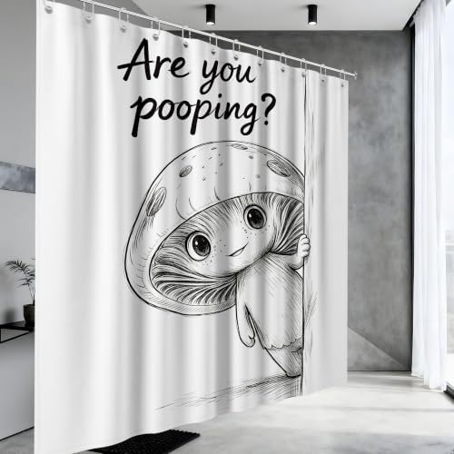 Extra Tall Shower Curtain XL Black and White Mushroom, 70 x 96 Inchs