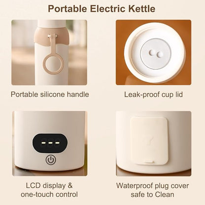 Travel Electric Tea Kettle 316 Stainless Steel, Small Portable Hot Water Kettle with 6 Temperature Control & Automatic Shut Off, 450mL Cute Tea Pot