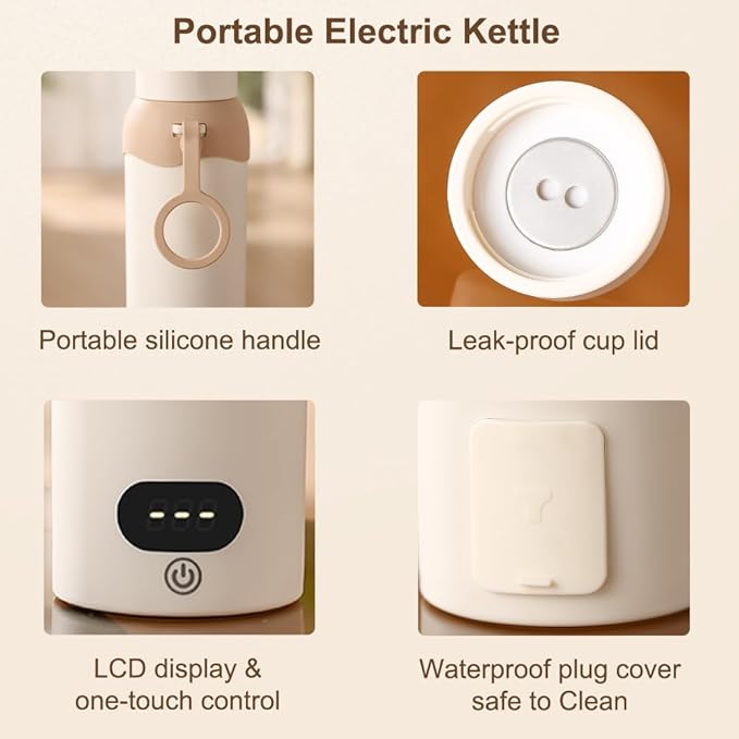 Travel Electric Kettle Small 304 Stainless Steel Portable Kettle with Automatic Shut Off & 6 Temperature Control for Coffee/Tea/Milk, 450mL Mini Hot Water Boiler