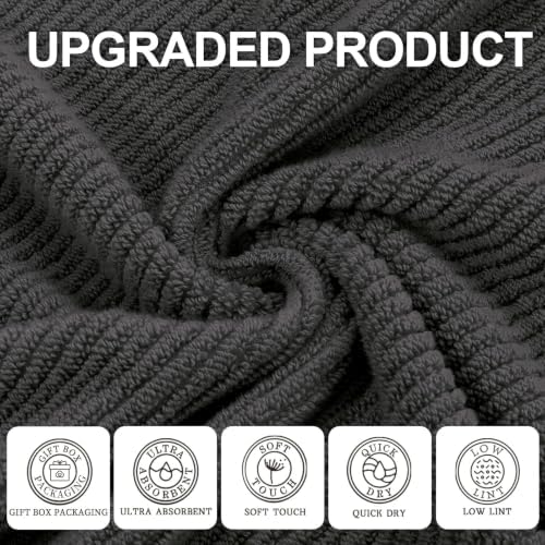 VOOVA & MOVAS 6PC Towel Set, 100% Cotton, Dark Grey