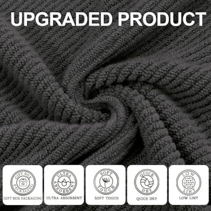 VOOVA & MOVAS 6PC Towel Set, 100% Cotton, Dark Grey