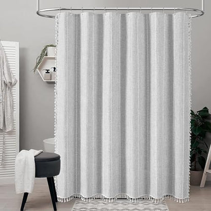 BTTN Grey Boho Farmhouse Linen Heavy Duty Shower Curtain Set, Gray, 72x72