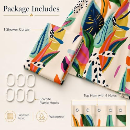 Colorful Abstract Shower Curtain, Floral Boho Modern Asthetic Plant Bathroom Curtain, Waterproof Polyester Fabric Shower Curtain Set with Hooks 36x72 Inch