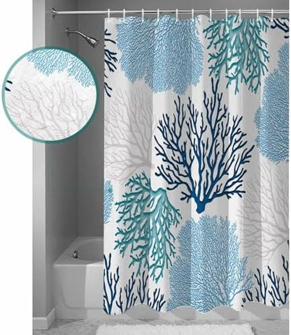 Shower Curtain Bathroom Set Classic Sea Blue Coral Waterproof Shower Curtains with Grommets Hooks Abstract Marine Life Scenery Privacy Bath Curtain for Bathtub Decor 48x72in