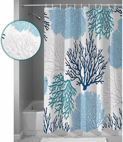 Shower Curtain Bathroom Set Classic Sea Blue Coral Waterproof Shower Curtains with Grommets Hooks Abstract Marine Life Scenery Privacy Bath Curtain for Bathtub Decor 72x78in