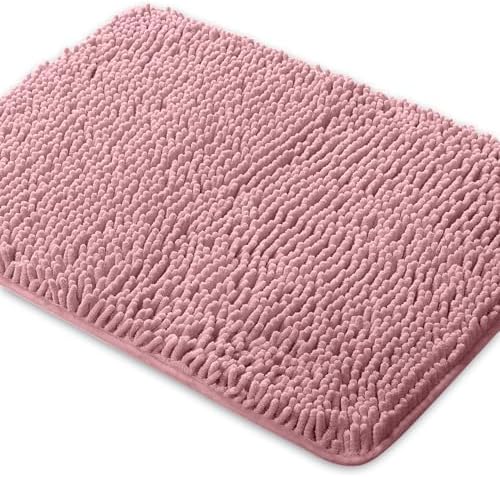 Yeaban Chenille Blush Bathroom Rug 24"x36", Non-Slip Rubber Backing