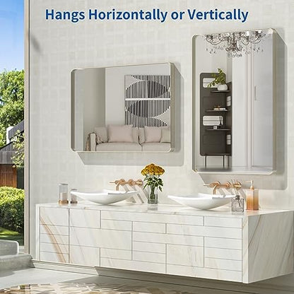 WEER Brushed Nickel Bathroom Vanity Mirror 28X36 Inch