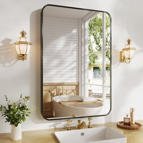 Koonmi Metal Framed Bathroom Mirror, 24"X36" Anti-Rust Bathroom Vanity Mirror, High-Definition Tempered Glass Bathroom Mirrors for Over Sink, Modern Decorative Wall Mirror for Restroom