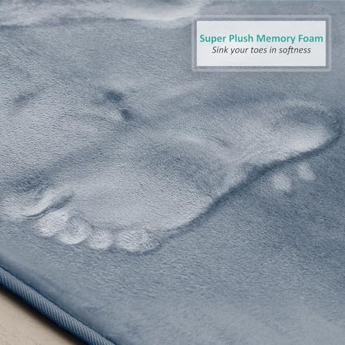 Clara Clark 2 Piece Bathroom Rugs, Velvet Memory Foam Bath Mat Set, Non-Slip Bath Rugs, Machine Wash, Dries Quickly, Ultra Soft Plush Bath Mats for Bathroom, 17 x 24 + Contour, Stone Blue