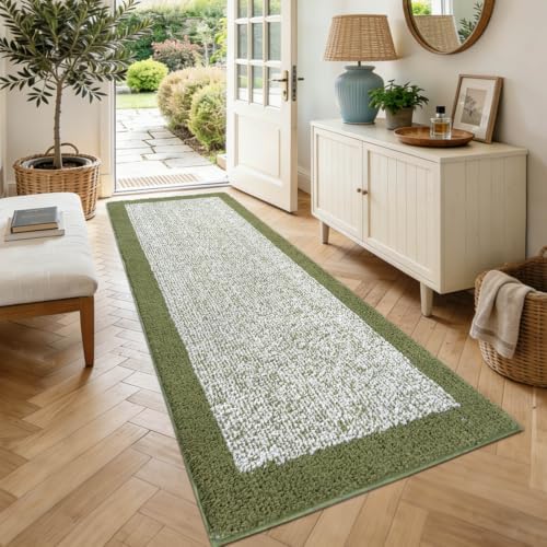 70x24 Bathroom Rugs Non Slip Washable, Soft Absorbent Bath Mat Olive Green