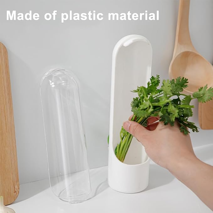 Herb Keeper for Refrigerator 2 Pack, Clear Vertical Cilantro Container with Water Base, 3.35 x 2.56 x 9.84 In ABS Herb Saver for Parsley Mint Basil, Fridge Door Storage