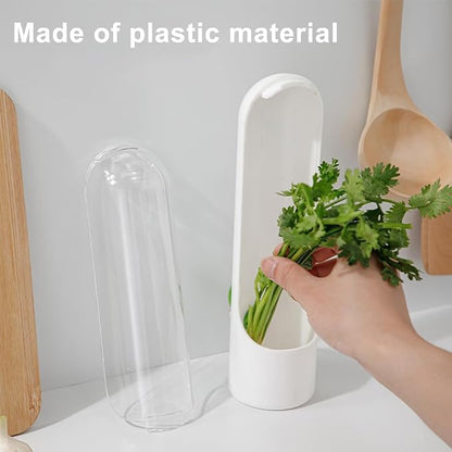 2 Pack Herb Keeper Container for Refrigerator, Clear Storage Bottle Fresh Storage Container for Cilantro Parsley Mint, Fresh Produce Saver, Extends Freshness for 2-3 Weeks