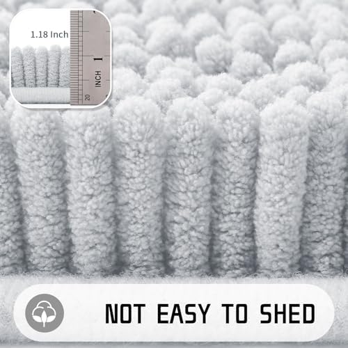 Yimobra Washable Bathroom Rugs, Super Soft & Absorbent Chenille Bath Mat for Floor & Carpet, Quick Dry Non Slip Bath Mat for Tub Shower, 32"x20",Silver