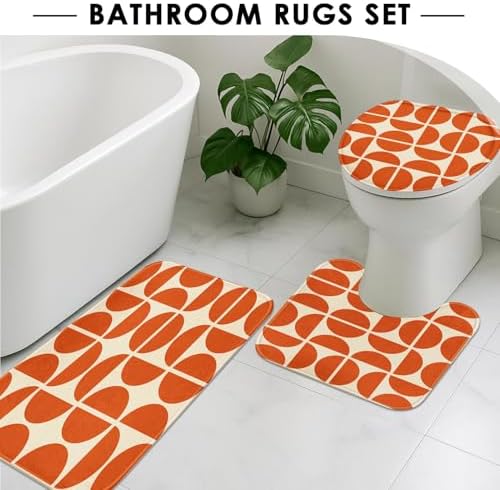 Bathroom Sets with Shower Curtain and Rugs, 4 Pcs, Minimalist Boho