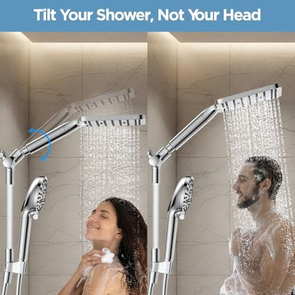 MakeFit Dual Filtered Rain Shower Head Combo, High Pressure Handheld Shower Head with Adjustable Bar - Rainfall Shower Head And Showerhead with Filter for Hard Water - Removes Chlorine
