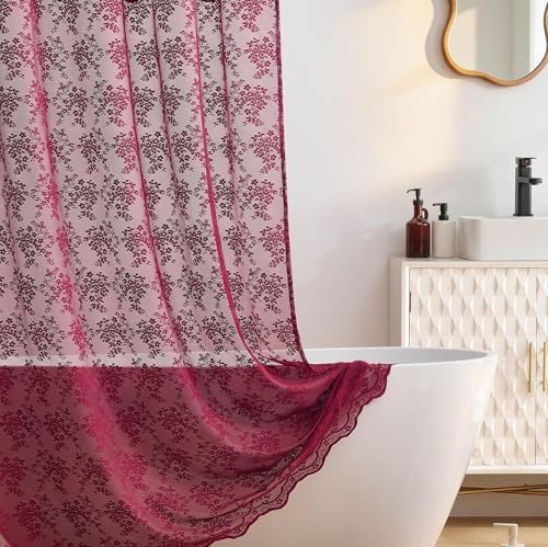 TUDECO Stall Burgundy Shower Curtain Bathroom, 36W x 72L Inch