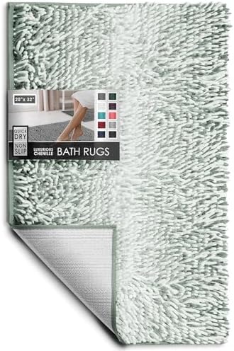 Hearth & Harbor Bathroom Rugs, Chenille Bath Mat - Machine Washable Bath Mats for Bathroom Non-Slip Backing Rubber, Quick Dry Bathroom Mat, 20 x 32 - Ombre Green