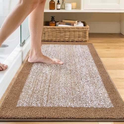 48x24 Long Bathroom Rugs Non Slip Washable, Soft Absorbent Bath Mat Coffee
