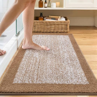 48x24 Long Bathroom Rugs Non Slip Washable, Soft Absorbent Bath Mat Coffee