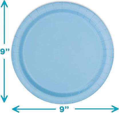 Heavy Duty Light Blue Paper Plate Party Supplies Bundle 9" Dinner plate, 7" Dessert Plates And Napkins, 56 Piece Disposable Paper Party Plate Set