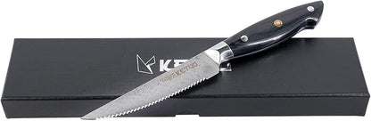 Ketuo Professional Chef Knife Damascus Carbon Steel with Laser Pattern Blade and Black Pakka Wood (4.5 Inch Steak Knife)