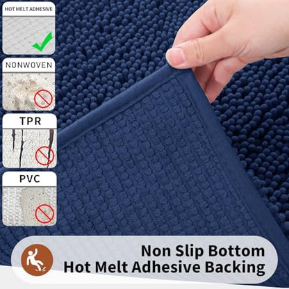 Yimobra Toilet Rugs U Shaped Washable - 24"x20" Non Slip Plush Contour Bath Rugs for Toilet - Super Soft Absorbent Quick Dry Toilet Mats for Bathroom,Navy Blue