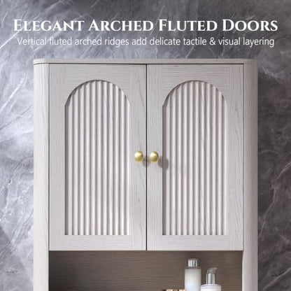 Bathroom Fluted Arched Wall Cabinet, 23.6''W Medicine Cabinet, Light Grey