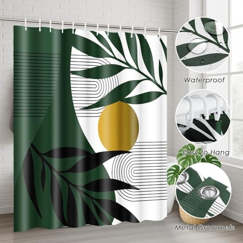Bathroom Sets with Shower Curtain and Rugs, 4 Pcs, Boho Leaves