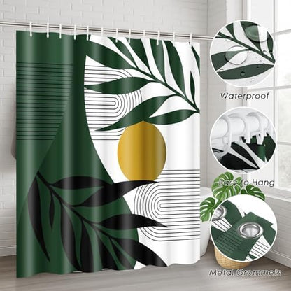 Bathroom Sets with Shower Curtain and Rugs, 4 Pcs, Boho Leaves