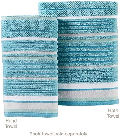 SKL Home Seabrook Stripe Hand Towel Set-2pc, Premium 100% Cotton, Teal