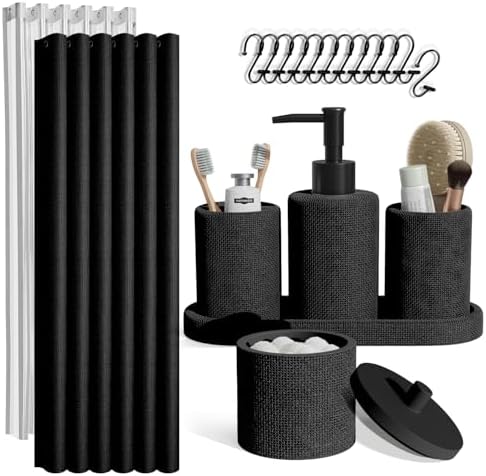 Clara Clark Bathroom Set - Black Bathroom Accessories Set, 19PC Bathroom Accessory Set, Bathroom Sets with Shower Curtain Set, Soap Dispenser & Toothbrush Holder