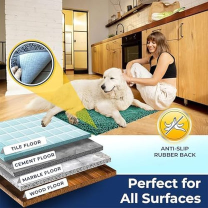 Muddy Mat® | Chenille Bathroom Rugs Quick Dry Microfiber Mats Non Slip Washable, Extra Thick, Soft and Highly Absorbent Bath Mats for Bathroom, Kitchen, and Shower Floor - Seafoam Green 36"x60"