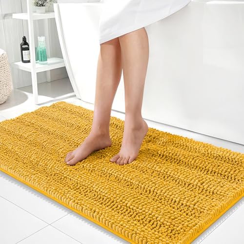 OLANLY Thick Bathroom Runner Rugs 44x24, Chenille Bath Rugs, Golden Yellow