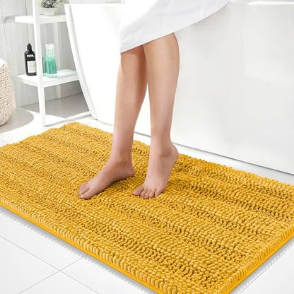 OLANLY Thick Bathroom Runner Rugs 44x24, Chenille Bath Rugs, Golden Yellow