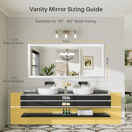 Briivue Bathroom Wall Mirror, White Metal Frame, 72x32 Inch