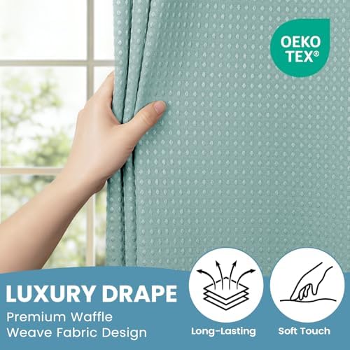 SORTTO No Hook Waffle Shower Curtain with Snap in Liner Set, 71x74, Teal