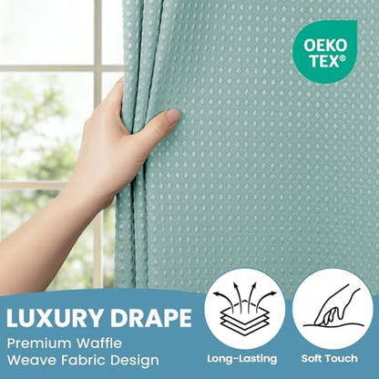 SORTTO No Hook Waffle Shower Curtain with Snap in Liner Set, 71x74, Teal