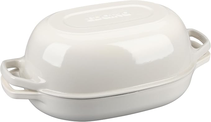 EDGING CASTING Enameled Cast Iron Oval Dutch Oven Pot with Lid, Dutch Oven for Sourdough Bread Baking, Bread Oven, Bread Dutch Oven, Oval Bread Pan, 7qt, White