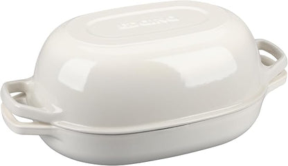 EDGING CASTING Enameled Cast Iron Oval Dutch Oven Pot with Lid, Dutch Oven for Sourdough Bread Baking, Bread Oven, Bread Dutch Oven, Oval Bread Pan, 7qt, White