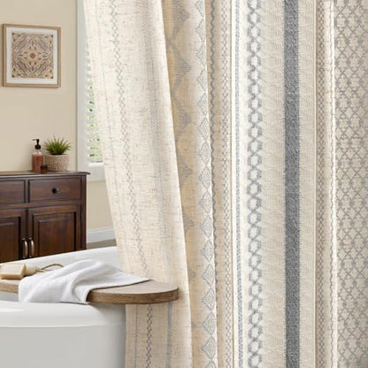 Light Grey Boho Linen Shower Curtain,72" W x 72" L