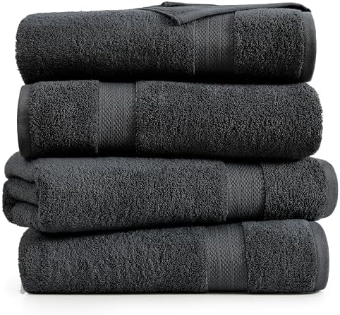 LANE LINEN Large Bath Sheets Absorbent Quick Dry 100% Cotton 4 Pack - Black