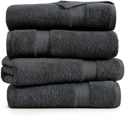 LANE LINEN Large Bath Sheets Absorbent Quick Dry 100% Cotton 4 Pack - Black
