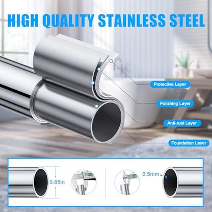 TEECK 2 Pack Shower Curtain Rod, 32-43 inch Adjustable Spring Tension Curtain Rod, Never Rust Anti-Slip Shower Curtain Rod for Bathroom, No Drilling, Never Collapse, Easy to Use, Silver