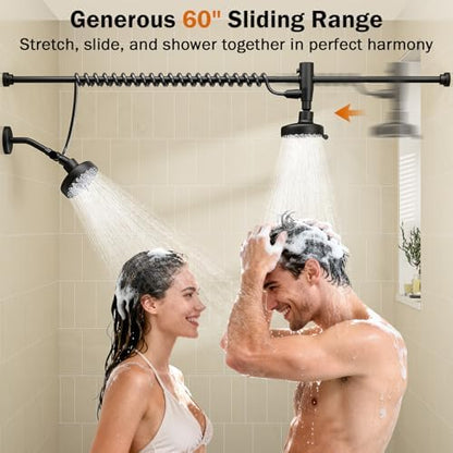 Dual Shower Head with Original Adjustable Slider, Double Showerhead, Black